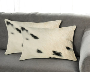 HomeRoots Set of Two Luxurious Cowhide Lumbar Throw Pillows for Elegant Home Décor and Comfort White/Black 317130