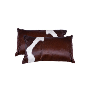 Homeroots 12" X 20" X 5" Chocolate And White Cowhide  Pillow 2 Pack Chocolate,White  317131