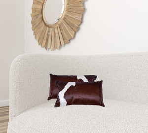 Homeroots 12" X 20" X 5" Chocolate And White Cowhide  Pillow 2 Pack Chocolate,White  317131