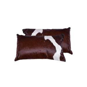 HomeRoots Set of Two Luxurious Cowhide Lumbar Throw Pillows for Elegant Home Décor and Comfort Chocolate/White 317131