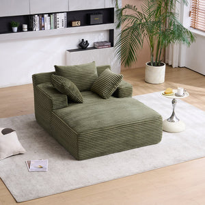 English Elm Oversized Corduroy Chaise Longue Sofa Bed — Modern Deep-Seat Sleeper with Armrests & Pillows for Compact Spaces Green W1752P264713