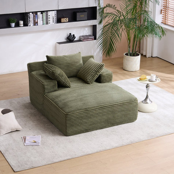 English Elm Oversized Corduroy Chaise Longue Sofa Bed — Modern Deep-Seat Sleeper with Armrests & Pillows for Compact Spaces Green W1752P264713
