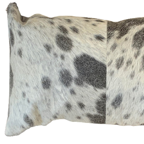 HomeRoots Set of Two Luxurious Cowhide Lumbar Throw Pillows for Elegant Home Décor and Comfort Gray/White 317132