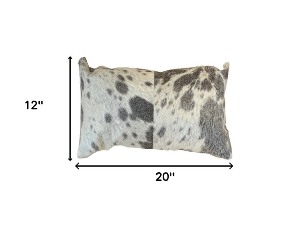 HomeRoots Set of Two Luxurious Cowhide Lumbar Throw Pillows for Elegant Home Décor and Comfort Gray/White 317132