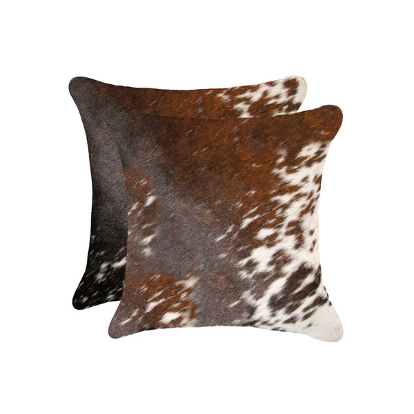 HomeRoots Set of Two 18" Cowhide Throw Pillows for Chic Rustic Decor - Stylish Comfort for Any Space Brown/White 317133