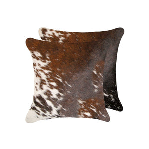HomeRoots Set of Two 18" Cowhide Throw Pillows for Chic Rustic Decor - Stylish Comfort for Any Space Brown/White 317133