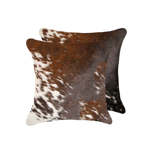 HomeRoots Set of Two 18" Cowhide Throw Pillows for Chic Rustic Decor - Stylish Comfort for Any Space Brown/White 317133