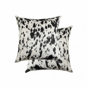 HomeRoots Set of Two Luxurious Cowhide Lumbar Throw Pillows for Elegant Home Décor and Comfort Salt/Pepper Black/White 317134