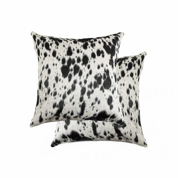 HomeRoots Set of Two Luxurious Cowhide Lumbar Throw Pillows for Elegant Home Décor and Comfort Salt/Pepper Black/White 317134