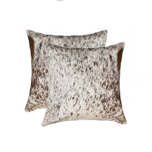 HomeRoots Set of Two 18" Cowhide Throw Pillows for Chic Rustic Decor - Stylish Comfort for Any Space Chocolate/White 317135