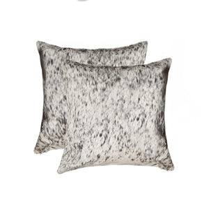 HomeRoots Set of Two 18" Cowhide Throw Pillows for Chic Rustic Decor - Stylish Comfort for Any Space Gray/White 317136