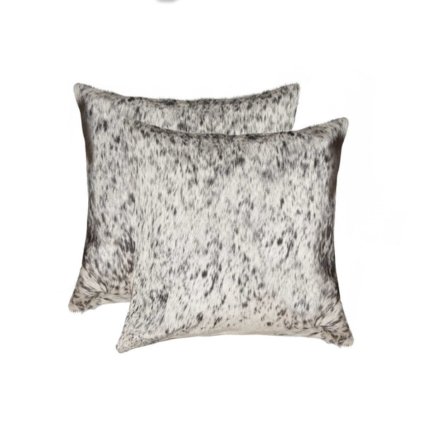 HomeRoots Set of Two 18" Cowhide Throw Pillows for Chic Rustic Decor - Stylish Comfort for Any Space Gray/White 317136