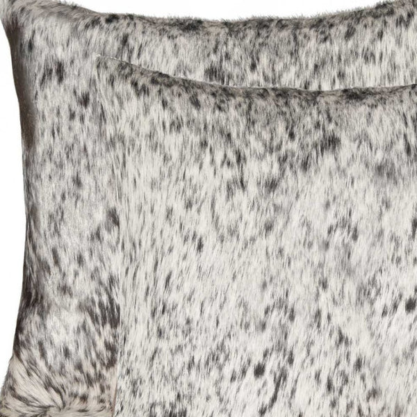 HomeRoots Set of Two 18" Cowhide Throw Pillows for Chic Rustic Decor - Stylish Comfort for Any Space Gray/White 317136