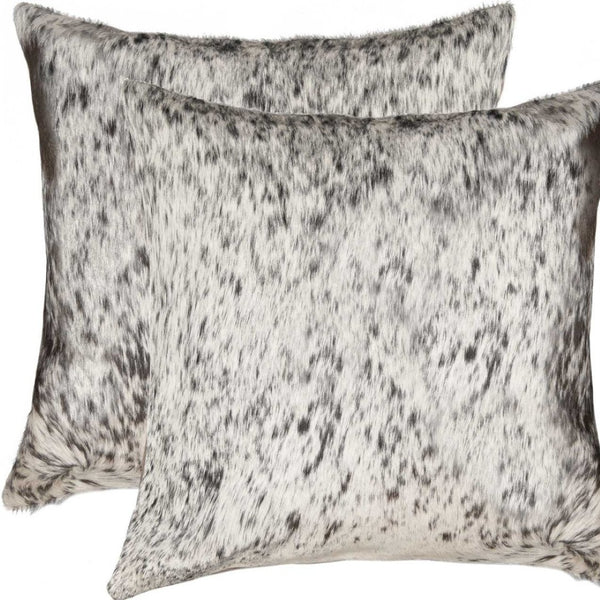 HomeRoots Set of Two 18" Cowhide Throw Pillows for Chic Rustic Decor - Stylish Comfort for Any Space Gray/White 317136