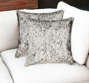 HomeRoots Set of Two 18" Cowhide Throw Pillows for Chic Rustic Decor - Stylish Comfort for Any Space Gray/White 317136