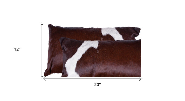 Homeroots Set Of Two 12" X 20" Brown And White Cowhide Throw Pillow Salt,Pepper Chocolate  317138