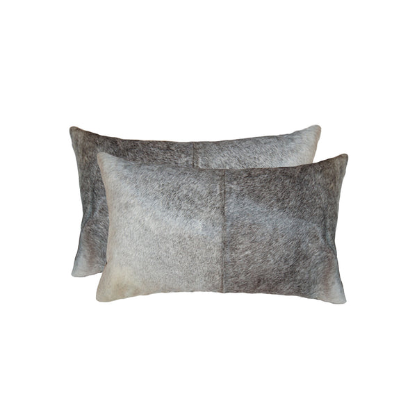 Homeroots Set Of Two 12" X 20" Gray And White Cowhide Throw Pillow Salt,Pepper Gray,White  317139