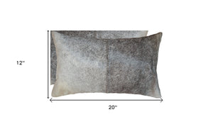 Homeroots Set Of Two 12" X 20" Gray And White Cowhide Throw Pillow Salt,Pepper Gray,White  317139