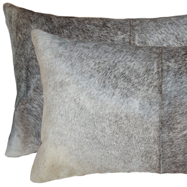 Homeroots Set Of Two 12" X 20" Gray And White Cowhide Throw Pillow Salt,Pepper Gray,White  317139