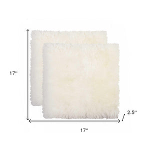 Homeroots 17" X 17" Off White Synthetic Solid Color Pad  Sheepskin 317157