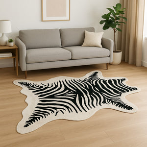 HomeRoots 5' X 7' Stylish Black and White Faux Cowhide Zebra Print Area Rug for Modern Home Décor Delight 317167