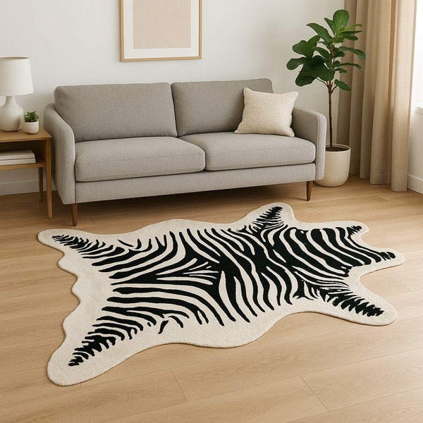 HomeRoots 5' X 7' Stylish Black and White Faux Cowhide Zebra Print Area Rug for Modern Home Décor Delight 317167
