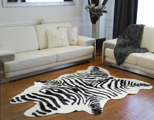 Homeroots 5' X 7' Black And White Faux Cowhide Zebra Print Area Rug  Faux Cowhide 317167