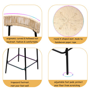 English Elm Counter Stools Set Of 2 - Chic Handwoven Paper Rope Bar Stools For Modern Boho Kitchen & Dining Spaces W1757P271584