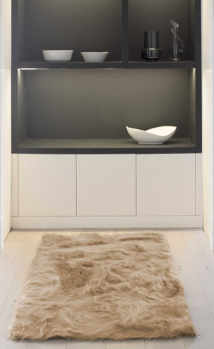 Homeroots 3' X 5' Tan Rectangular Faux Fur - Area Rug Tan Acrylic 317171