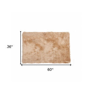 Homeroots 3' X 5' Tan Rectangular Faux Fur - Area Rug Tan Acrylic 317171