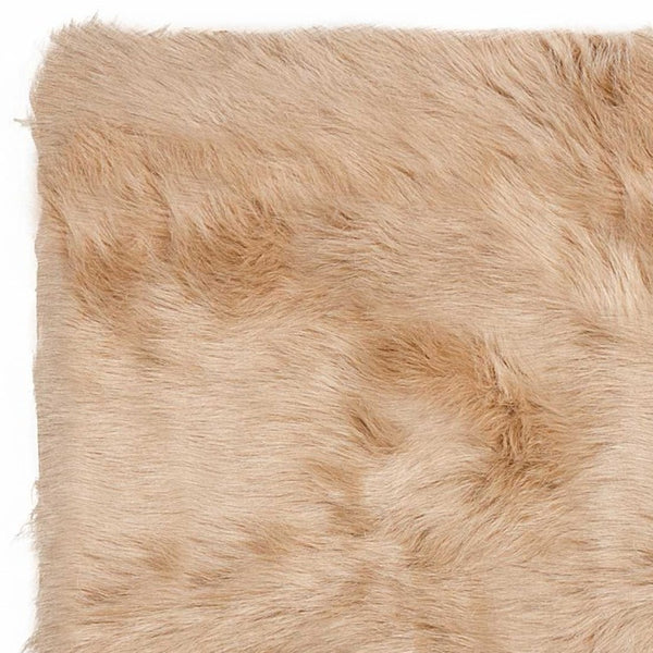 Homeroots 3' X 5' Tan Rectangular Faux Fur - Area Rug Tan Acrylic 317171