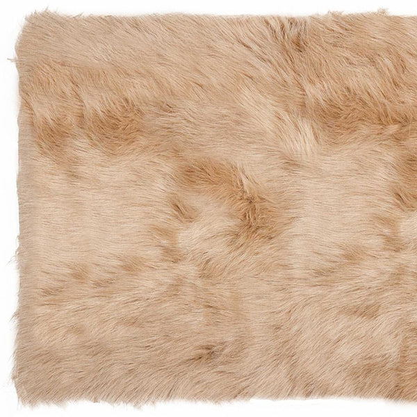 Homeroots 3' X 5' Tan Rectangular Faux Fur - Area Rug Tan Acrylic 317171