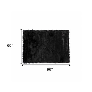 Homeroots 60" X 96" Black Sheepskin - Rug Or Throw Black Acrylic 317175