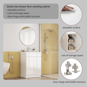 English Elm 24-Inch Bathroom Vanity With Integrated Sink & Mirror, Modern Handle-Free Design, Soft-Close Doors & Storage W3151S00057