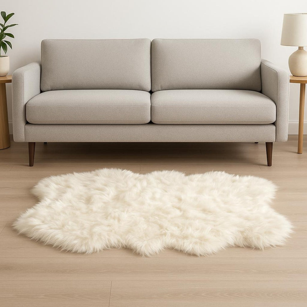 HomeRoots 4' X 6' Off White Faux Sheepskin Area Rug - Plush, Washable Shag for Cozy Living Room Décor 317187