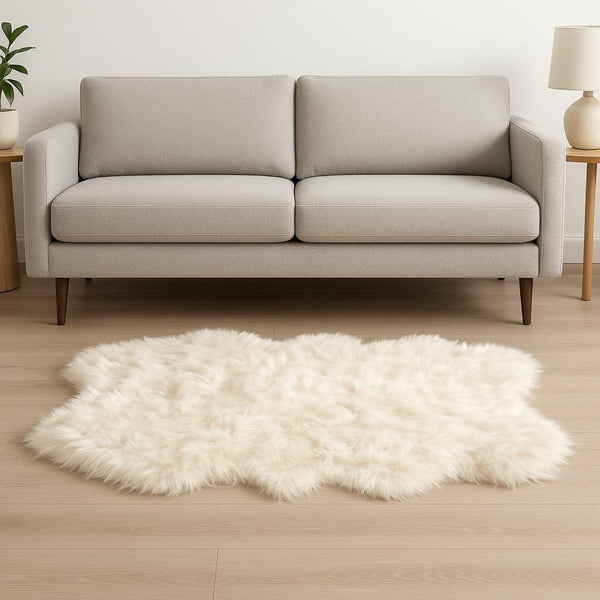 HomeRoots 4' X 6' Off White Faux Sheepskin Area Rug - Plush, Washable Shag for Cozy Living Room Décor 317187