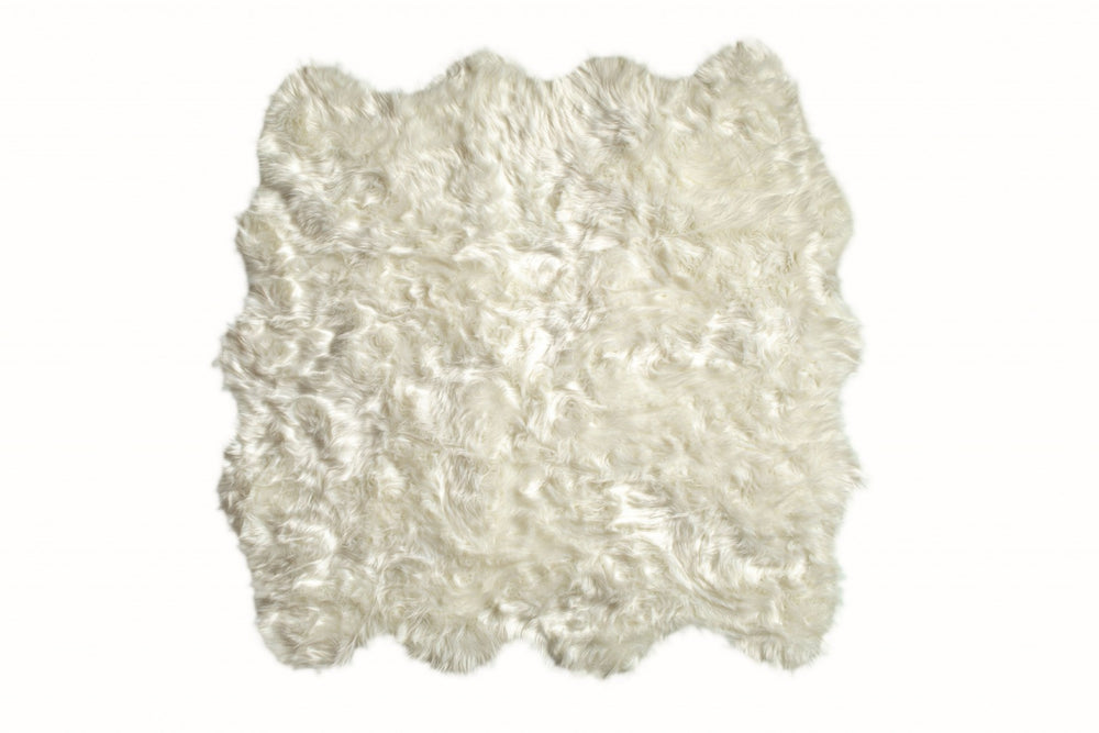HomeRoots 6' X 6' Off White Faux Fur Area Rug - Plush, Cozy Luxury for Living Rooms, Bedrooms & Reading Nooks 317189