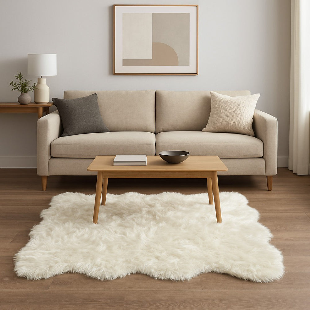 HomeRoots 6' X 6' Off White Faux Fur Area Rug - Plush, Cozy Luxury for Living Rooms, Bedrooms & Reading Nooks 317189