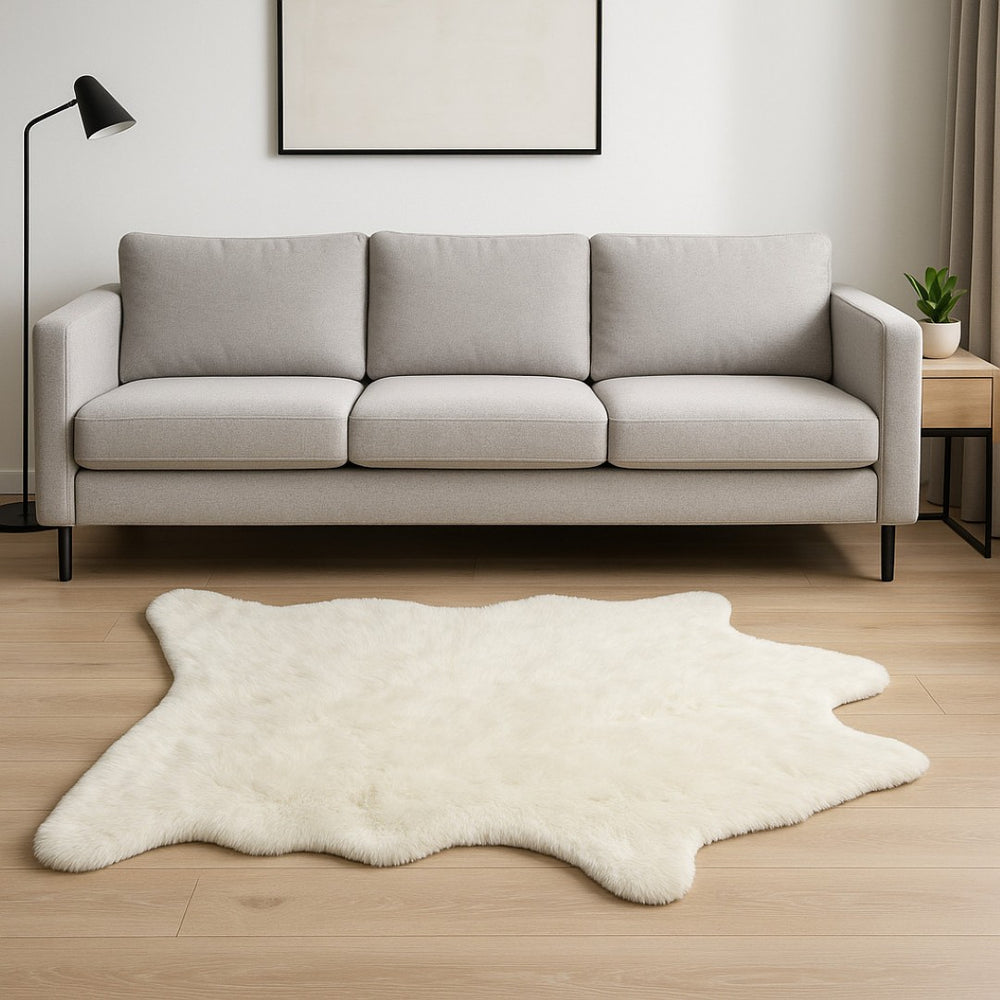 HomeRoots 5' Plush Off White Faux Fur Hand-Knotted Area Rug - Washable, Luxurious Comfort for Any Room 317190
