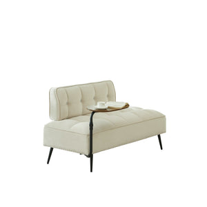 English Elm 54-inch Velvet Tufted Loveseat with Rotating Tray Table Nailhead Trim Compact Seating Beige W1359P438328