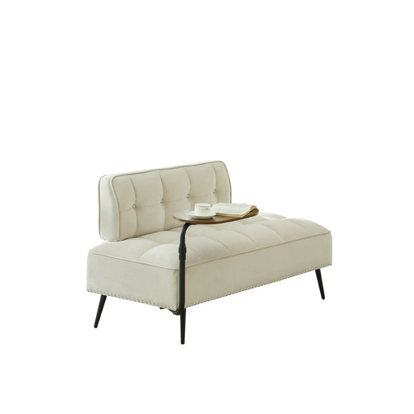 English Elm 54-inch Velvet Tufted Loveseat with Rotating Tray Table Nailhead Trim Compact Seating Beige W1359P438328