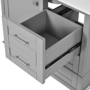 English Elm 36" Grey Bathroom Vanity Solid Pine Frame with Soft-Close Door, 3 Drawers, Ceramic Top, Modern Durability and Storage (36"W) N729P211167E
