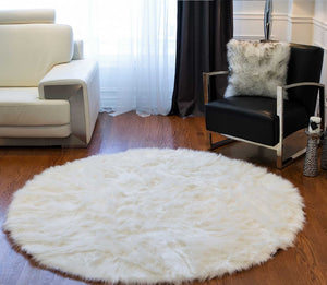 Homeroots 72" Off White Circular Faux Fur Area Rug  Acrylic 317207