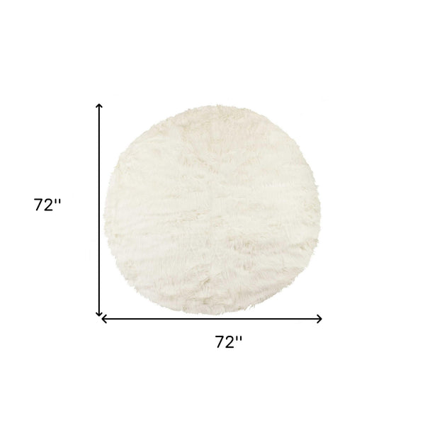 Homeroots 72" Off White Circular Faux Fur Area Rug  Acrylic 317207