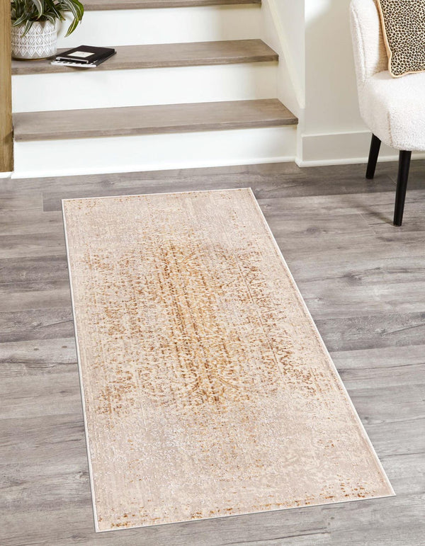 Unique Loom Ivory Runner Rug - Luxurious 8 Ft Deepa Design In Elegant Gold, Perfect For Stylish Corridors Ivory,Gold  3172741-unique-loom
