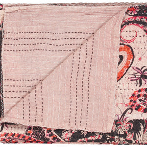 Homeroots 50" X 70" Pink And Black Kantha Cotton Abstract Throw Blanket With Embroidery Burgundy,Pink Cotton 317275