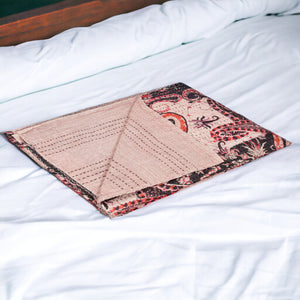 Homeroots 50" X 70" Pink And Black Kantha Cotton Abstract Throw Blanket With Embroidery Burgundy,Pink Cotton 317275