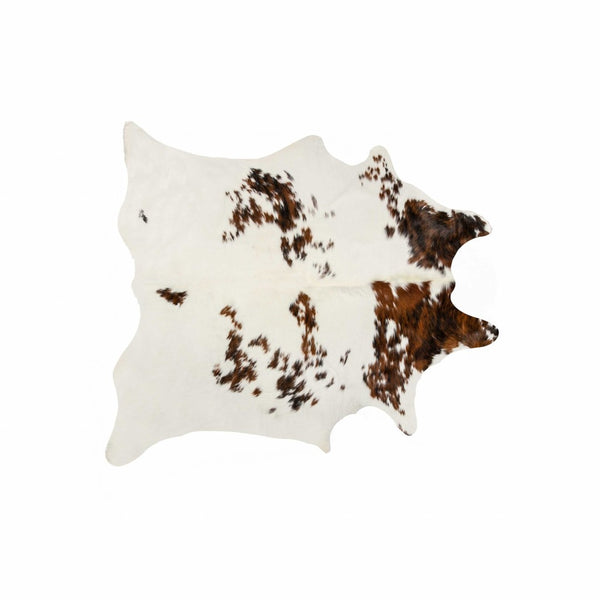 HomeRoots 6' X 7' Brown And White Cowhide Print Area Rug - Rustic Elegance for Modern Interiors & High Traffic Areas 317276