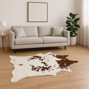 HomeRoots 6' X 7' Brown And White Cowhide Print Area Rug - Rustic Elegance for Modern Interiors & High Traffic Areas 317276
