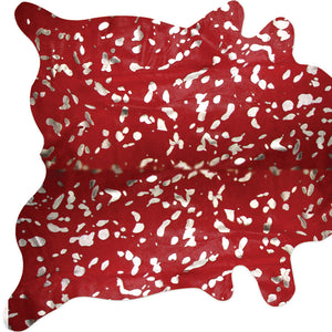Homeroots 72" X 84" Red And Silver Cowhide - Area Rug Red,Silver Cowhide 317278